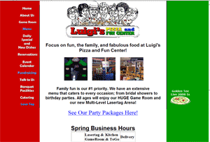 Luigi's Pizza and Fun Center Old Home Page